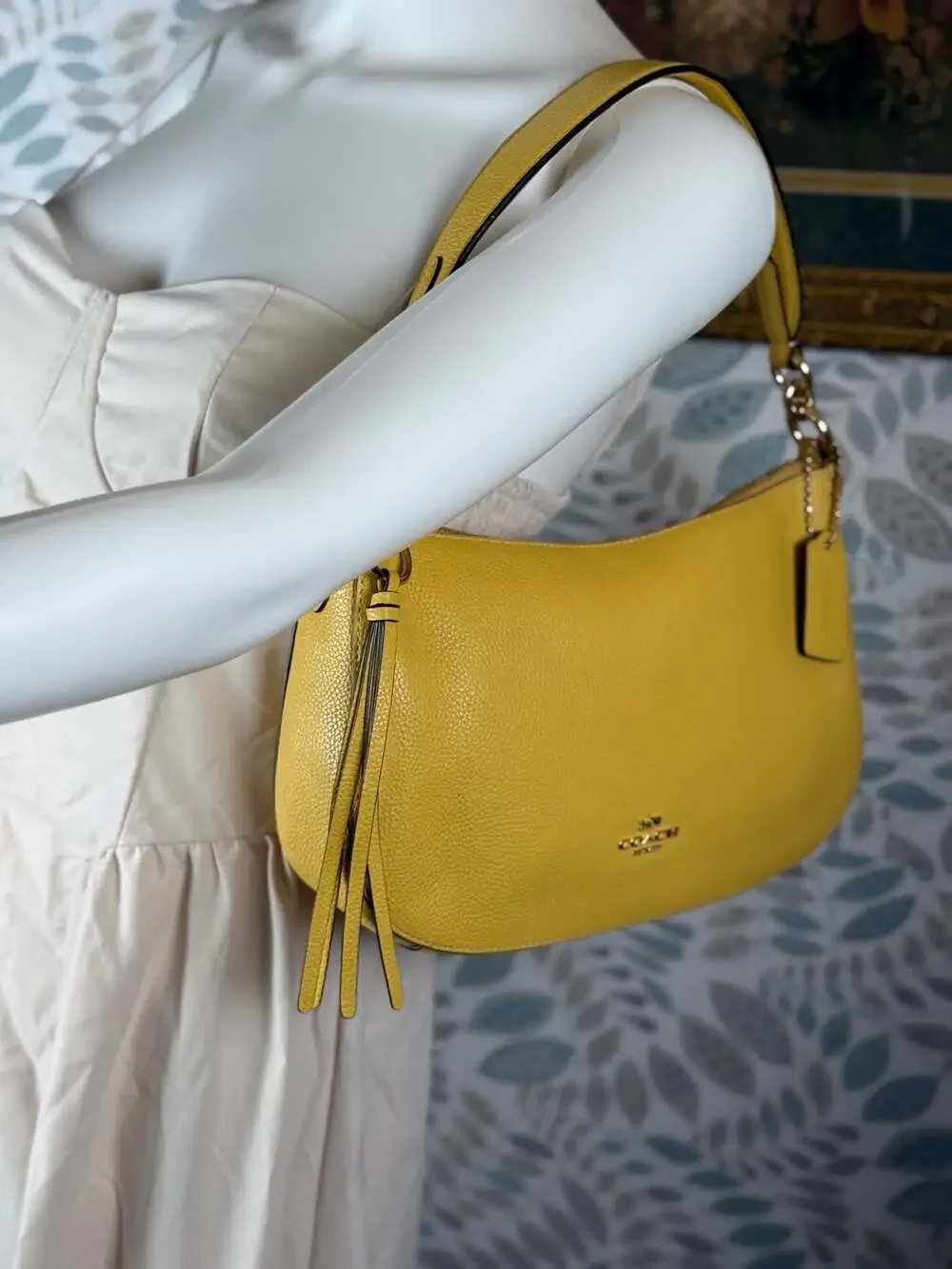 Coach Polished Pebble Leather Huda Hobo Bag in Bright Yellow